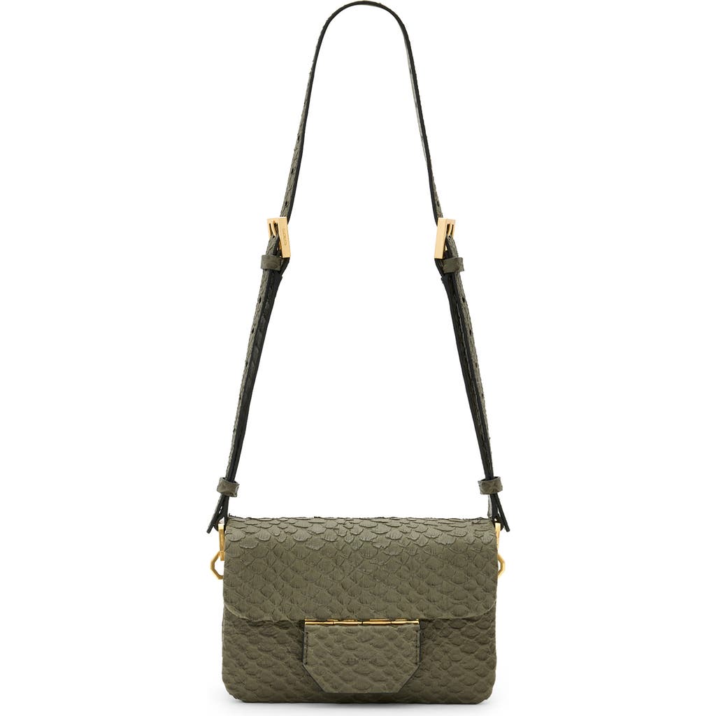 Shop Allsaints Jupiter Snake Embossed Leather Crossbody Bag In Military Green
