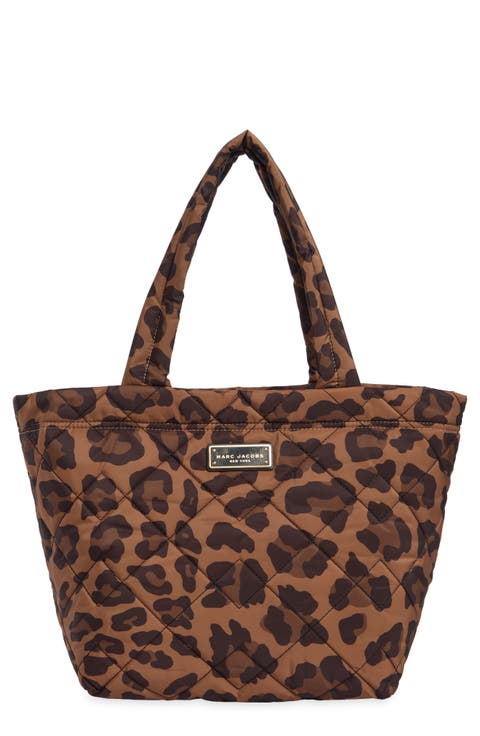 Leopard Print Quilted Nylon Tote
