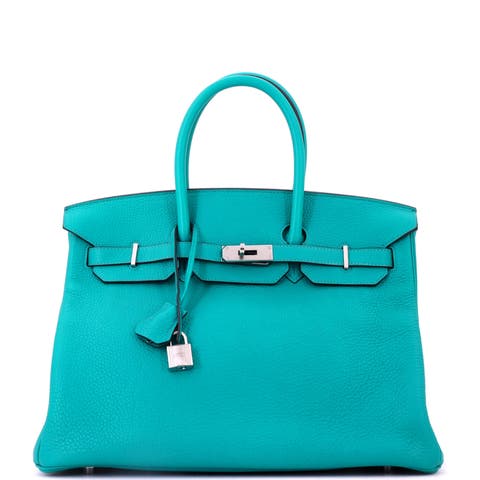 Birkin Handbag Blue Clemence with Palladium Hardware 35