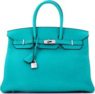 Pre-Owned Hermes Birkin Handbag Blue Clemence with Palladium Hardware 35