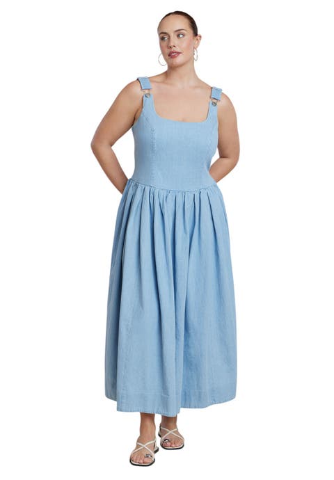 Drop Waist Chambray Maxi Dress (plus)