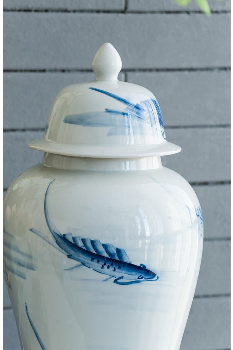 Koi Porcelain Lidded Jar, Alternate, color, WHITE