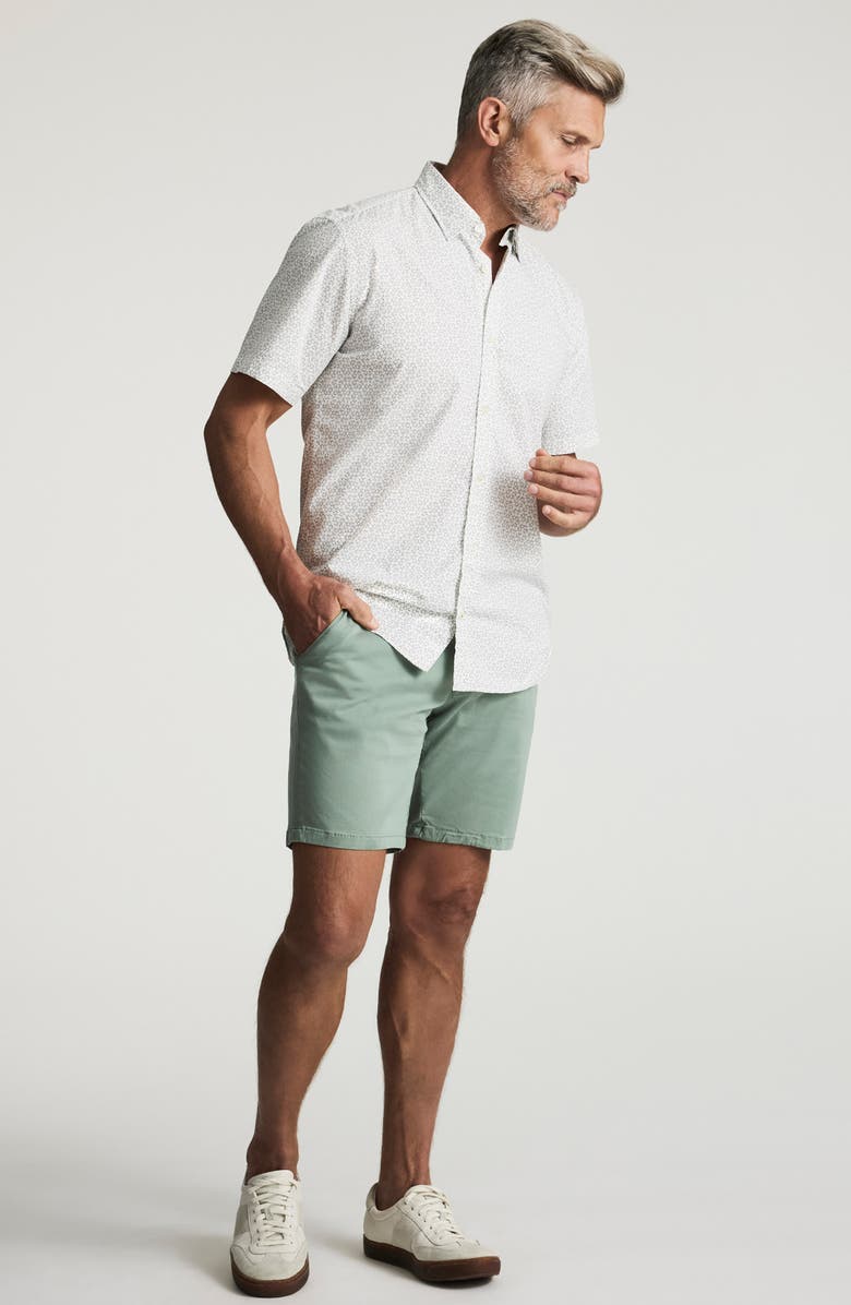 34 Heritage Geo Floral Short Sleeve Stretch Luxe Twill Button-Up Shirt, Alternate, color, Vintage Indigo