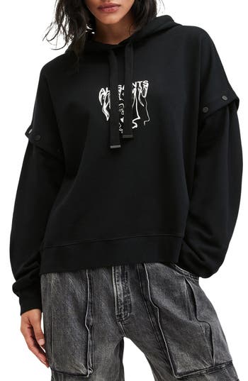 Allsaints Inksaints Amphia Cotton Graphic Hoodie In Black