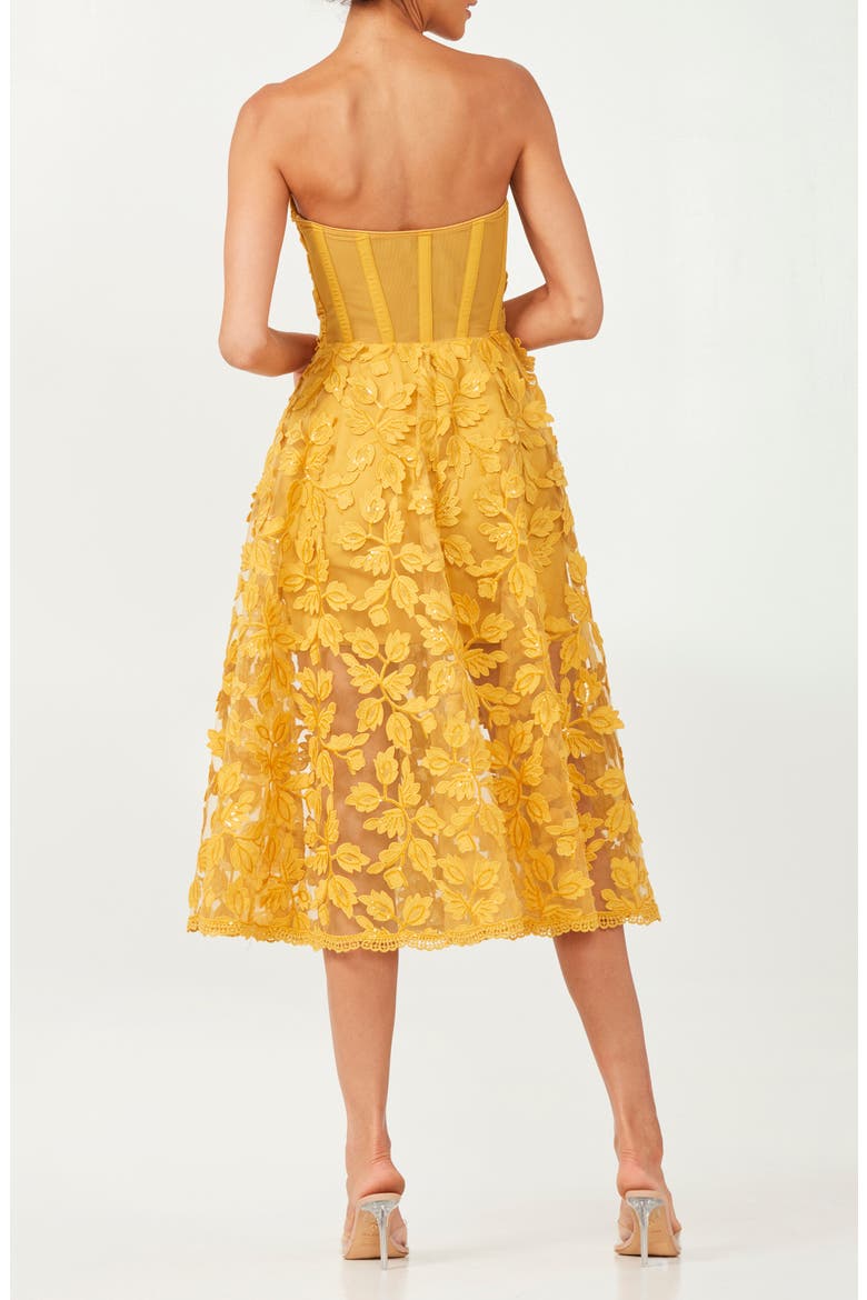 Florence Sequin Floral Strapless Midi Dress, Alternate, color, MARIGOLD
