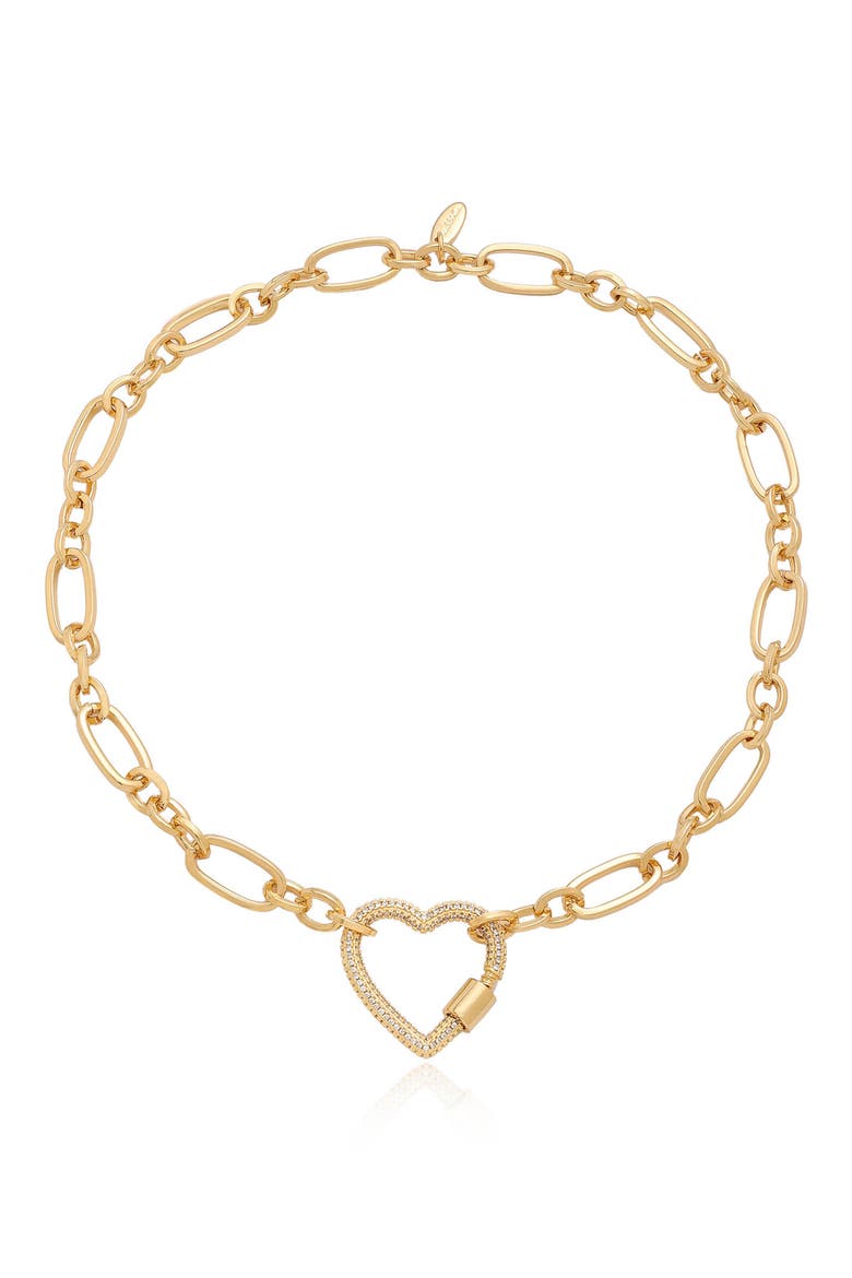 Crystal Pavé Heart Clasp Necklace, Main, color, GOLD