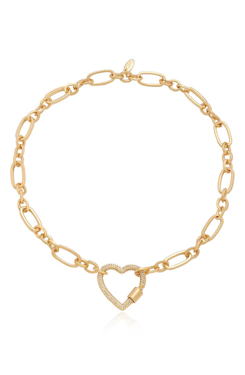 Ettika Crystal Pavé Heart Clasp Necklace, Main, color, Gold