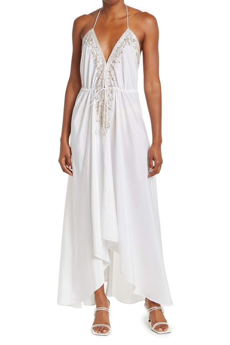 Embellished Halter Maxi Dress, Main, color, WHITE
