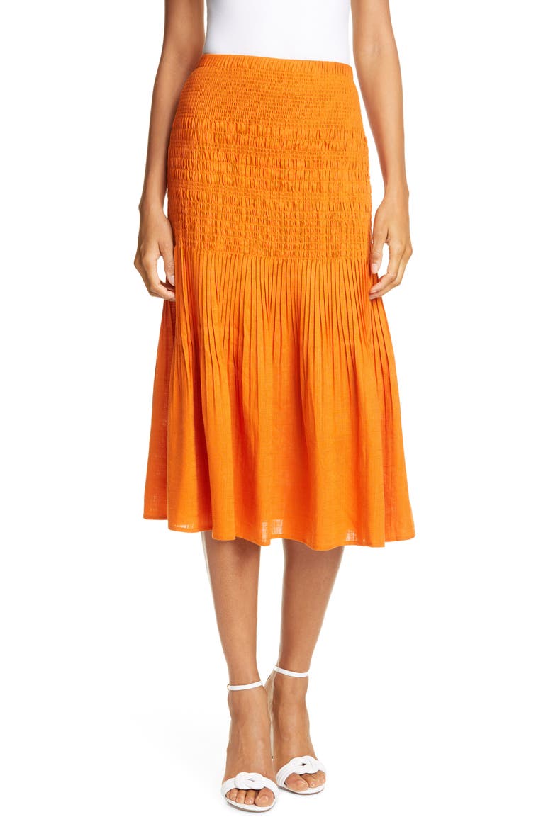 Smocked Midi Skirt, Main, color, DEEP ORANGE