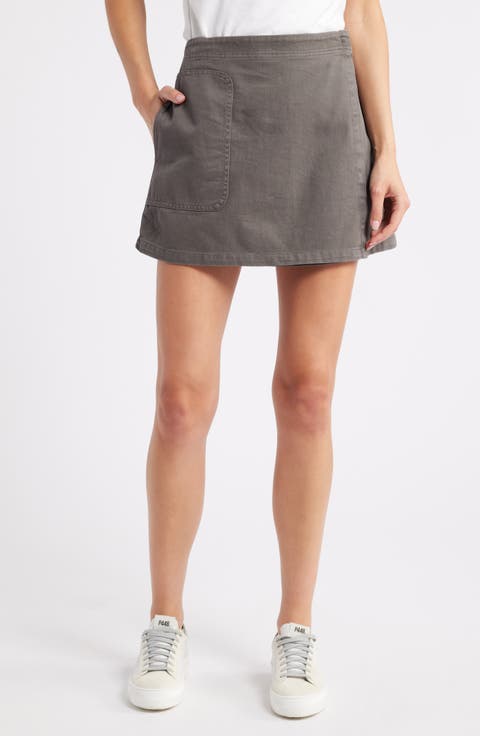 Wash Effect Cotton Utility Miniskirt