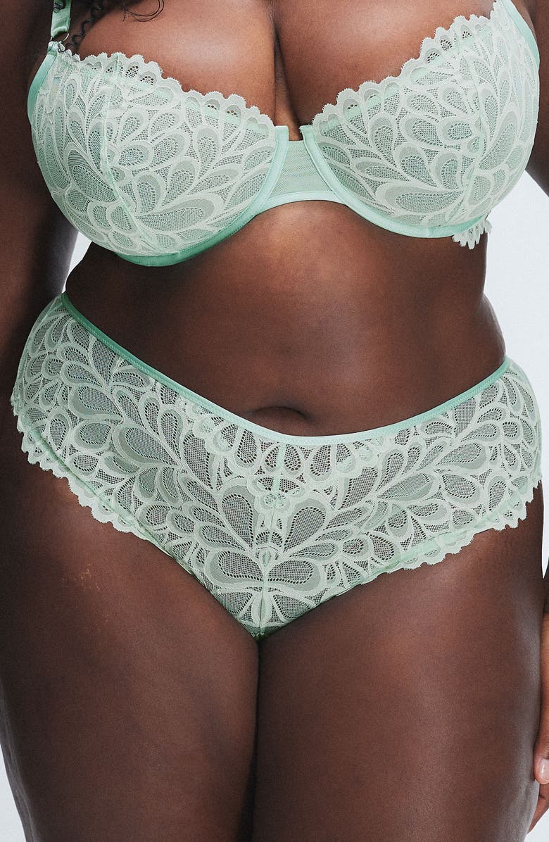 SAVAGE X FENTY Savage Not Sorry Lace Cheeky Panties, Alternate, color, Mojito Green/ Still Grey