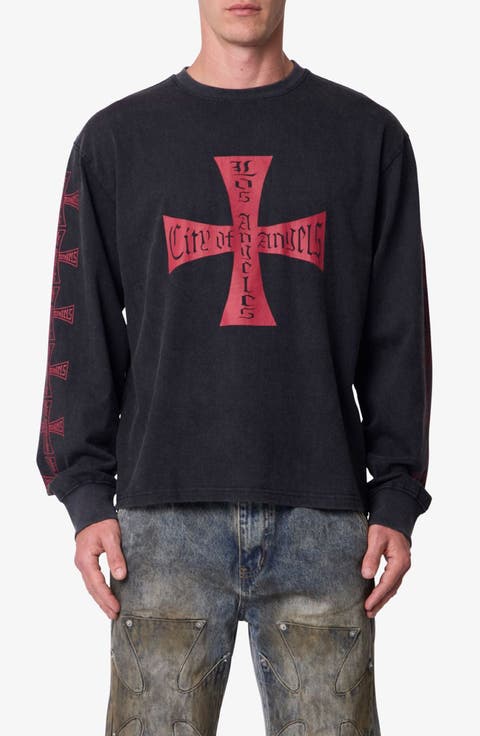 Washed LA Long Sleeve Cotton Graphic T-Shirt