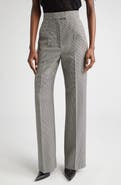 McQueen Micro Houndstooth Pleated Wool & Mohair Straight Leg Trousers