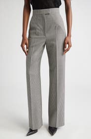 McQueen Micro Houndstooth Pleated Wool & Mohair Straight Leg Trousers