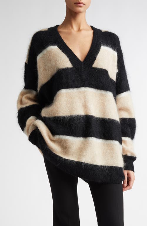 Stand Studio Lula Stripe V-Neck Sweater in Black/Drift/Ivory 