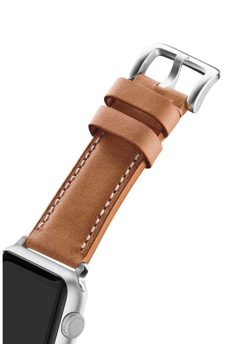 Aniline Leather 21mm Apple Watch® Watchband, Alternate, color, LARGO TAN/ SILVER PLATING
