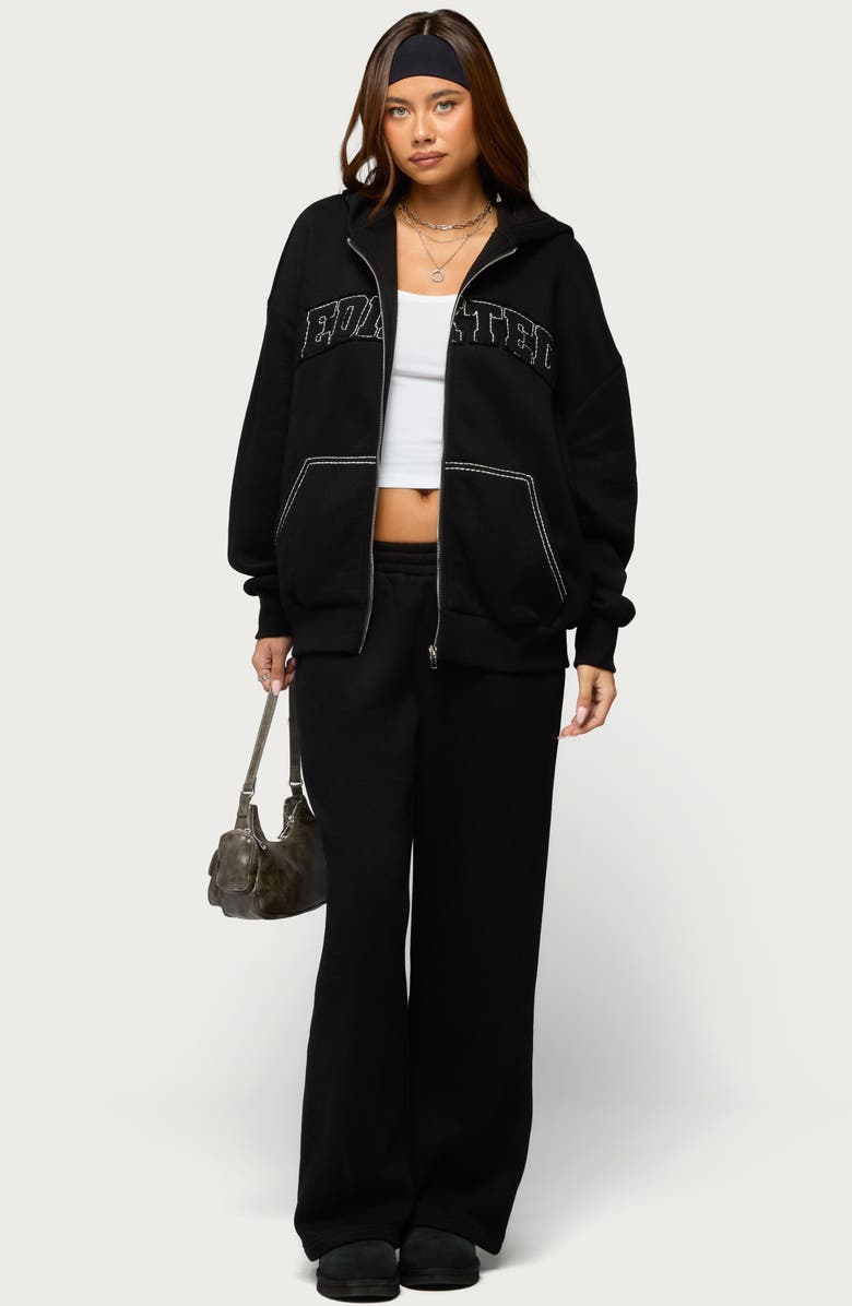 EDIKTED Forever Logo Appliqué Zip Hoodie, Alternate, color, Black