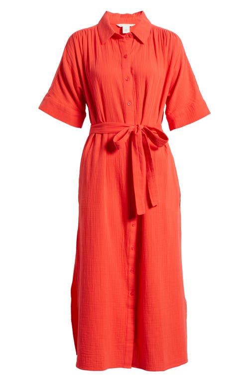 Caslonr Caslon(r) Belted Maxi Shirtdress In Red Bittersweet
