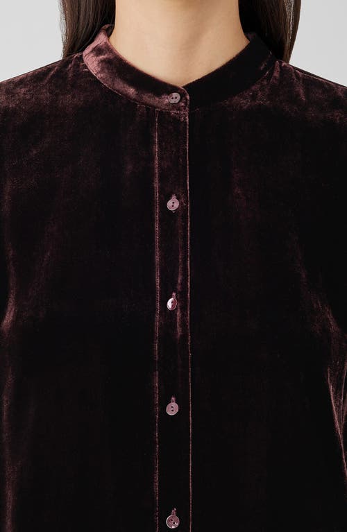 Eileen Fisher Long Sleeve Velvet Button-up Shirt In Cassis