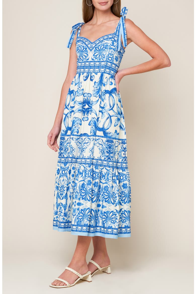Sweetheart Neck Bow Tie Strap Maxi Dress, Alternate, color, BLUE / COMBO