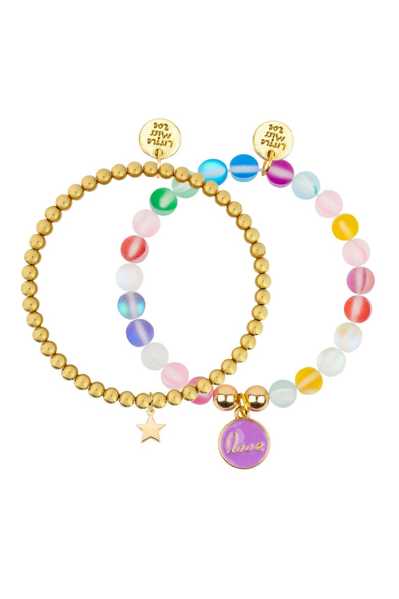 Love Glass Moonstone and Delicate Gold Bracelet Set, Main, color, Rainbow