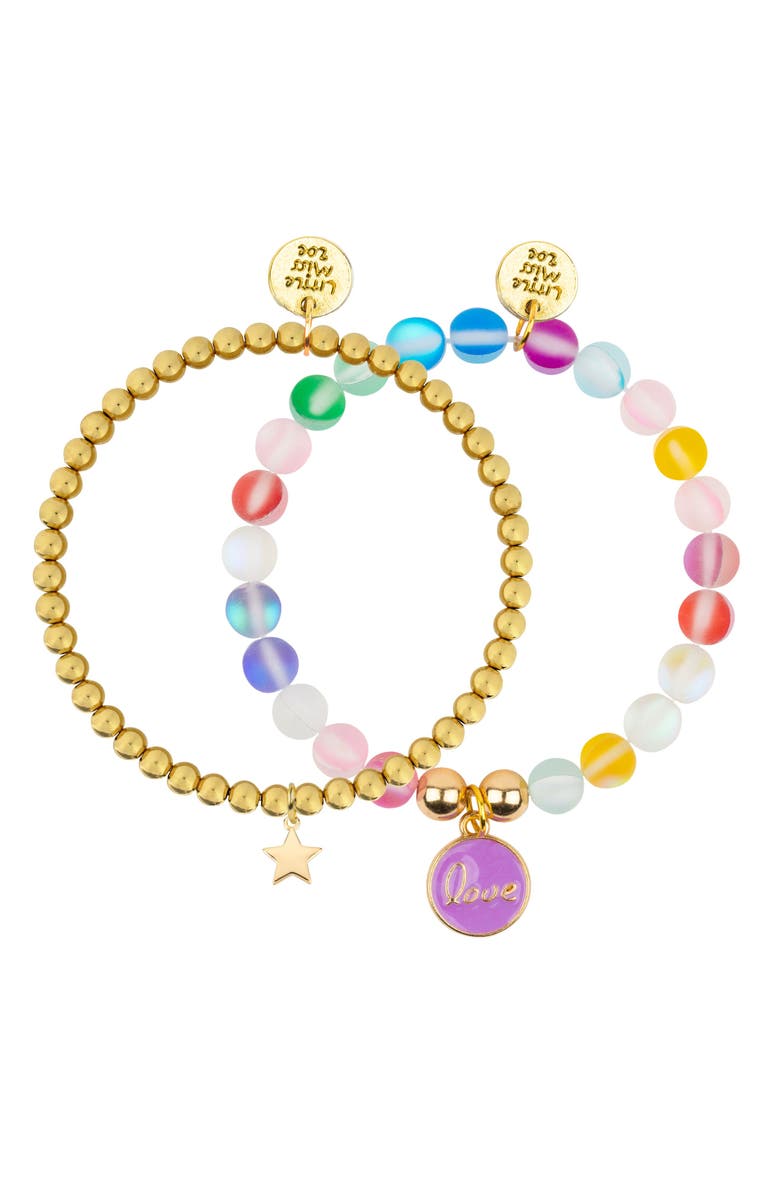 Little Miss Zoe Love Glass Moonstone and Delicate Gold Bracelet Set, Main, color, Rainbow