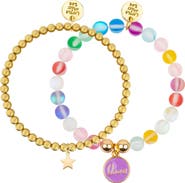 Little Miss Zoe Love Glass Moonstone and Delicate Gold Bracelet Set