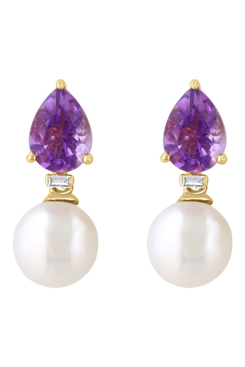 Gold Plated Amethyst, Diamond & Pearl Drop Earrings, Alternate, color, PURPLE