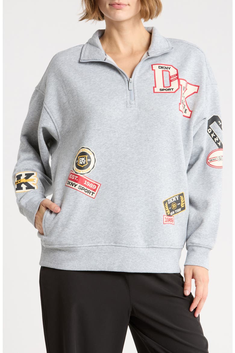 Campus Patch Oversized Quarter Zip Fleece Pullover, Main, color, PEARL GREY HEATHER
