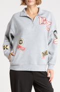 DKNY Campus Patch Oversized Quarter Zip Fleece Pullover