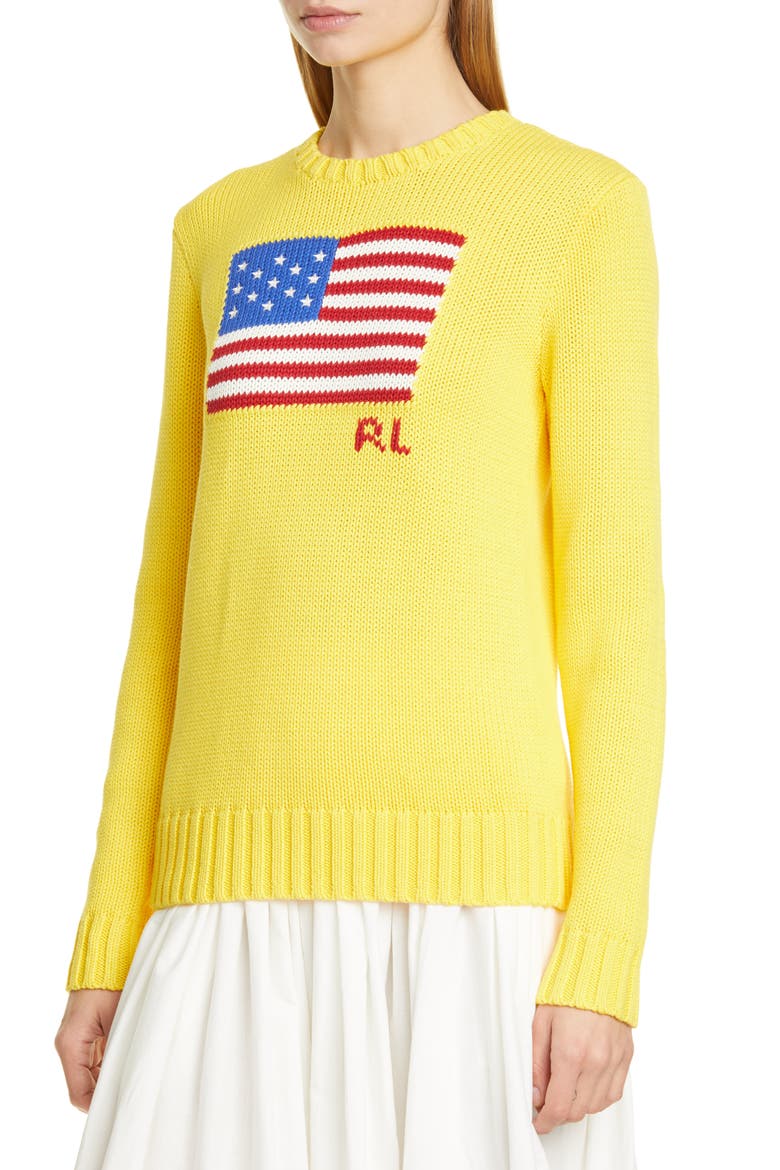 Flag Cotton Sweater, Alternate, color, YELLOW