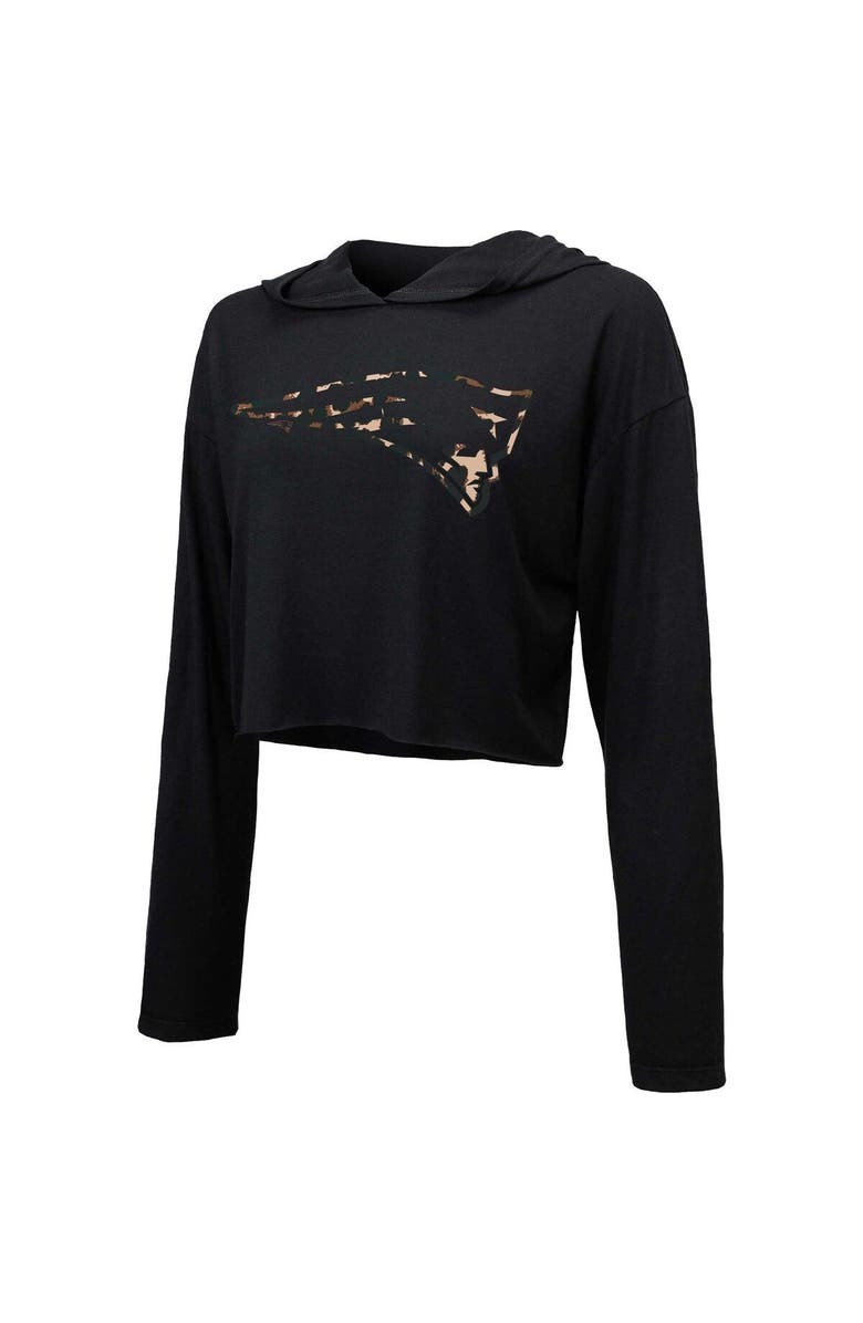 Majestic Threads Women's Majestic Threads Black New England Patriots Leopard Cropped Pullover Hoodie, Alternate, color, Black