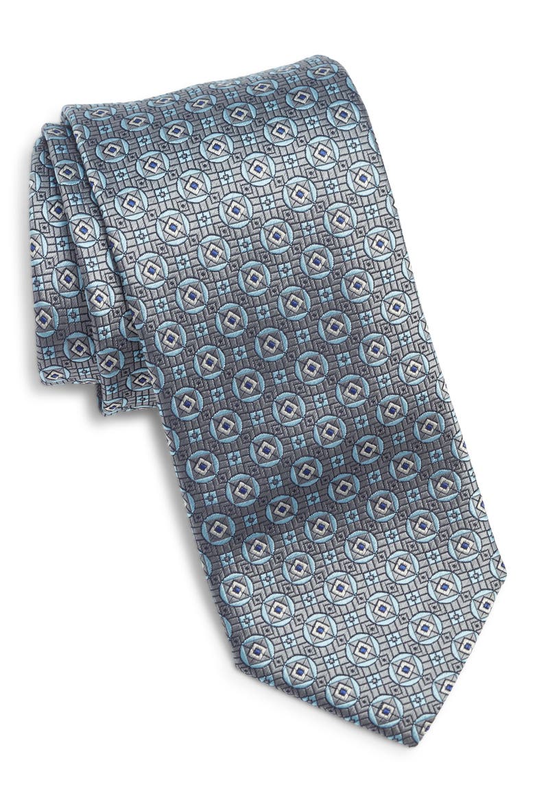 Medallion Silk Tie, Main, color, GREY