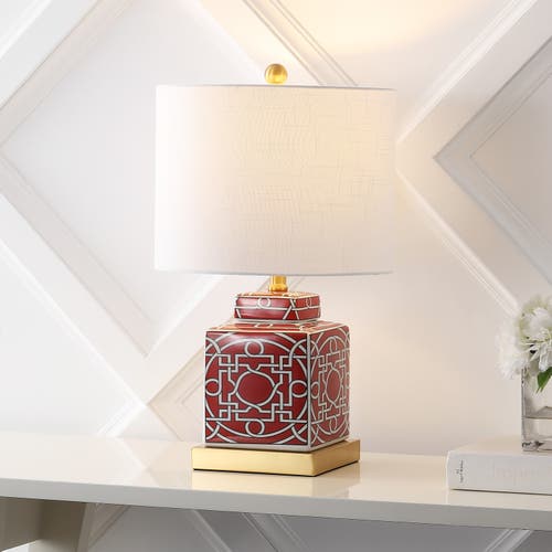 JONATHAN Y JONATHAN Y CATHERINE MODERN TRANSITIONAL CERAMIC/METAL SQUARE GINGER JAR LED TABLE LAMP 