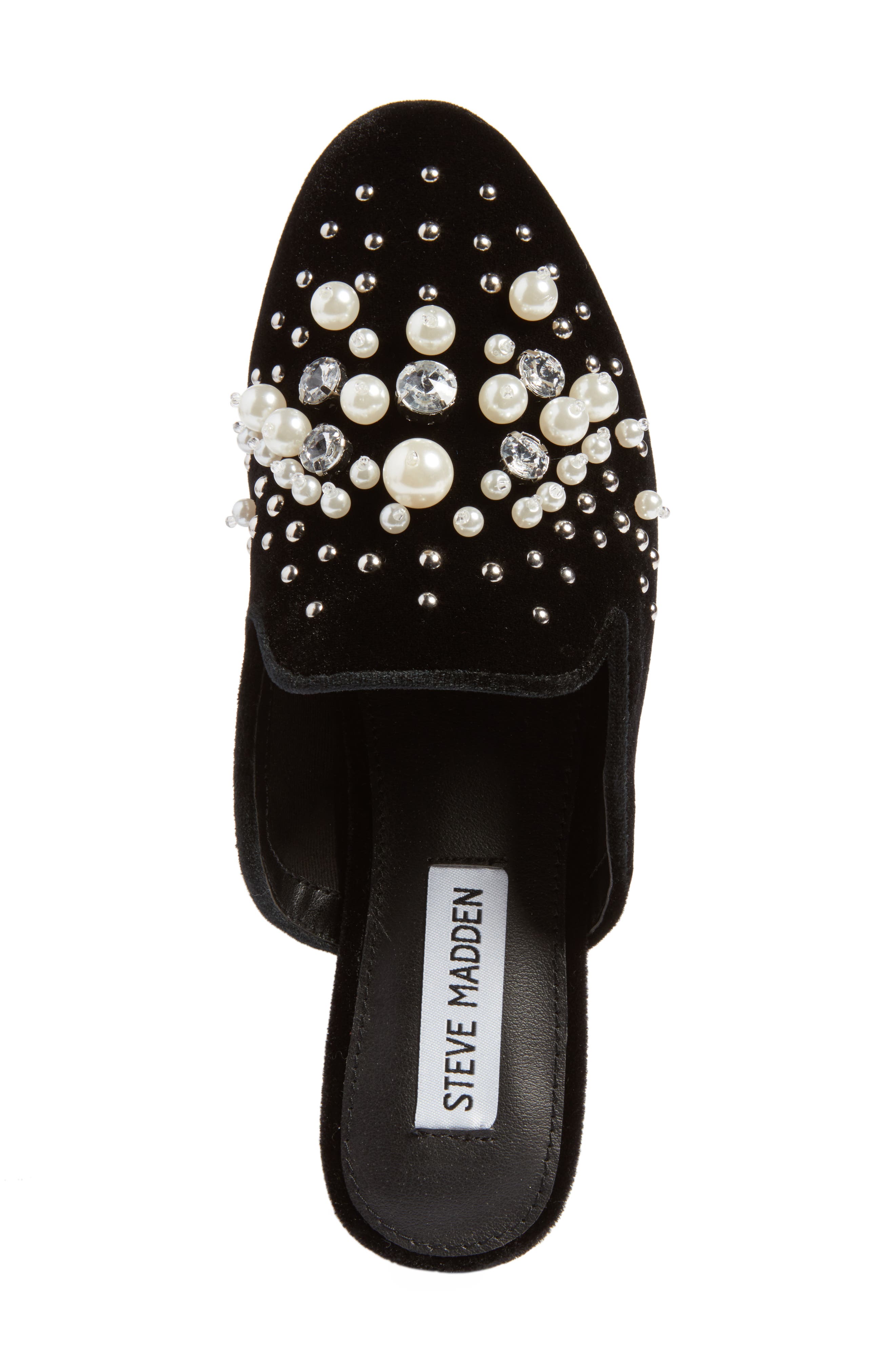 Imitation Pearl Embellished Mule, Alternate, color, BLACK FABRIC