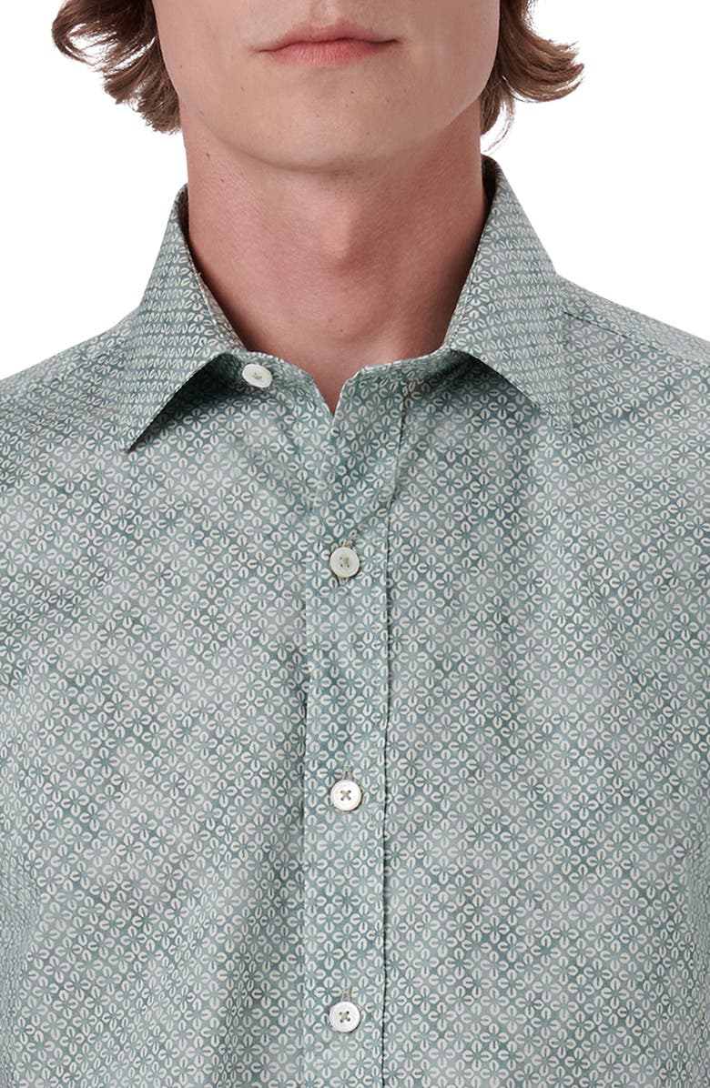 Bugatchi Shaped Fit Geometric Print Short Sleeve Stretch Cotton Button-Up Shirt, Alternate, color, 