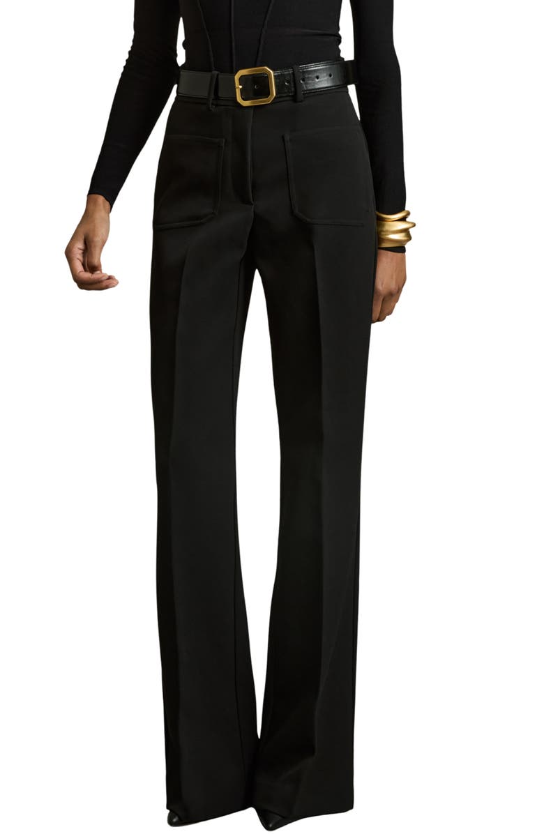 Reiss Priya Patch Pocket High Waist Flare Pants, Main, color, Black