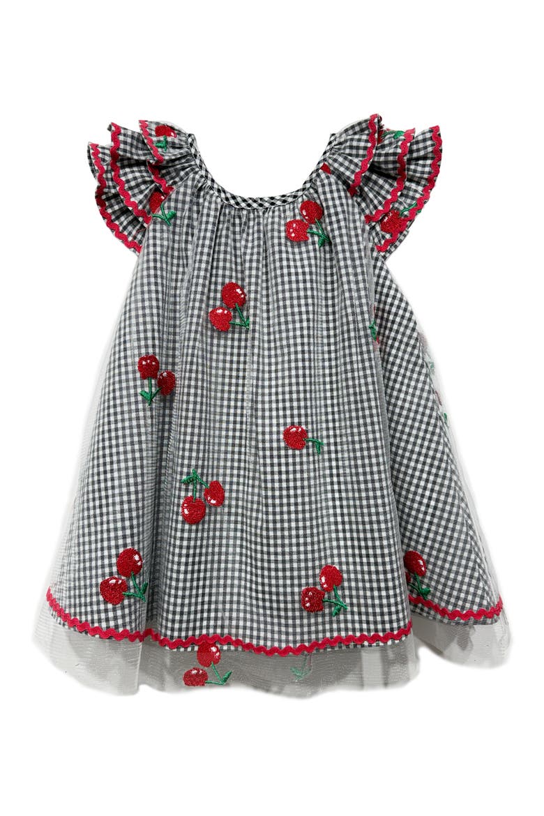 Kids' Iris Gingham & Cherry Dress, Main, color, BLACK/ WHITE