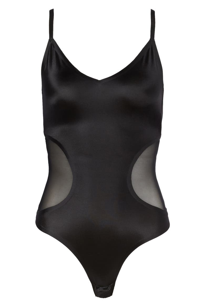 Bonded Thong Bodysuit, Alternate, color, BLACK