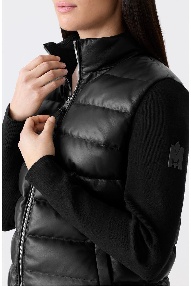 Leelo Leather & Wool Blend Hybrid Down Bomber Jacket, Alternate, color, BLACK