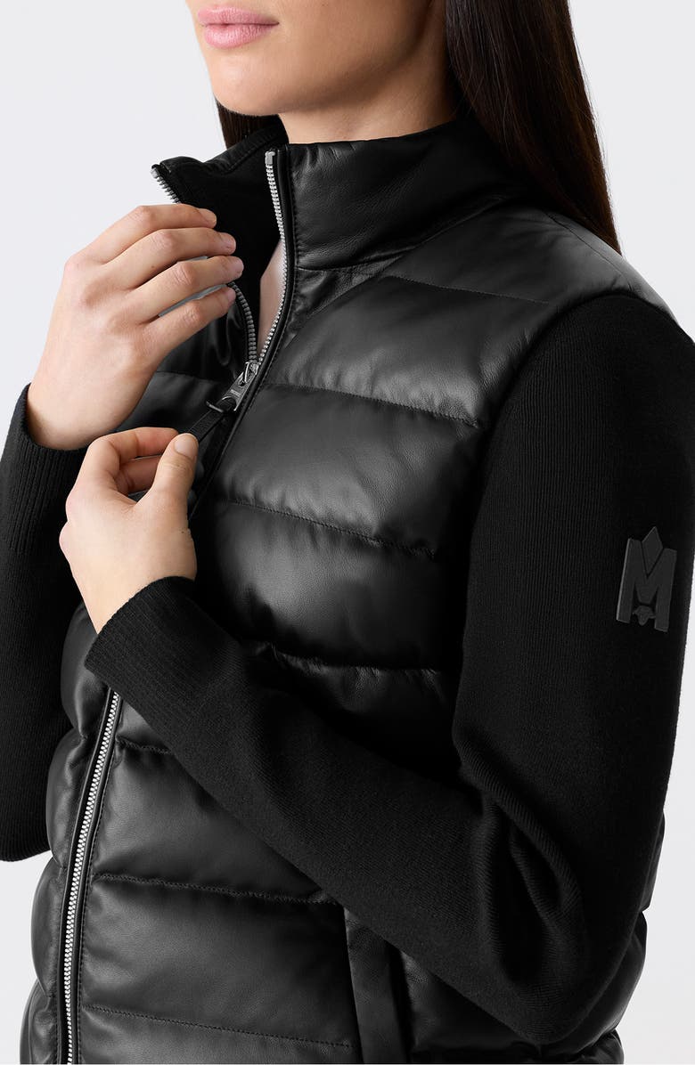 Mackage Leelo Leather & Wool Blend Hybrid Down Bomber Jacket, Alternate, color, Black