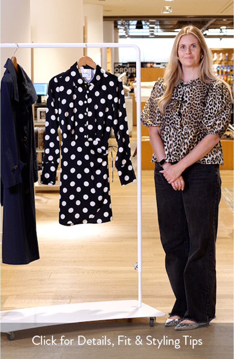 Polka Dot Long Sleeve Faux Wrap Shirtdress, sales video thumbnail