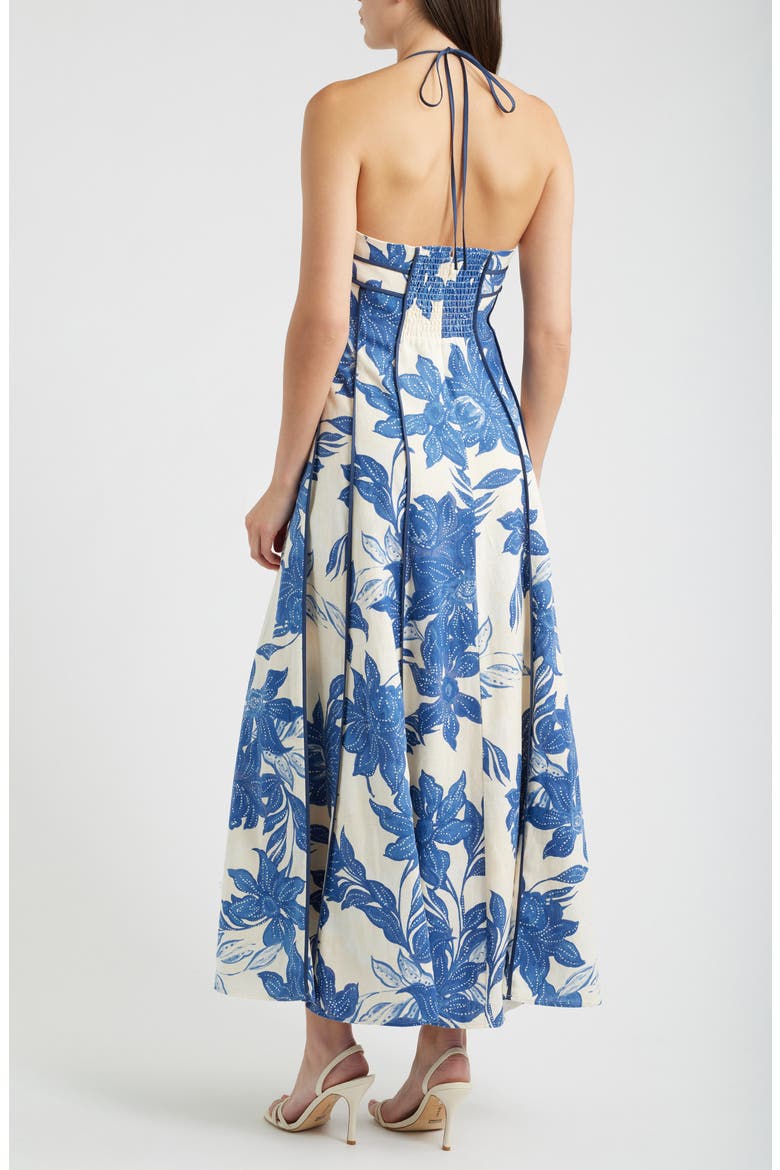 The Novia Floral Print Maxi Halter Dress, Alternate, color, COASTAL FJORD