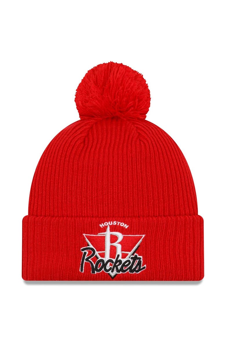 New Era Men's New Era Red Houston Rockets 2021 NBA Tip-Off Team Color Pom Cuffed Knit Hat, Main, color, 