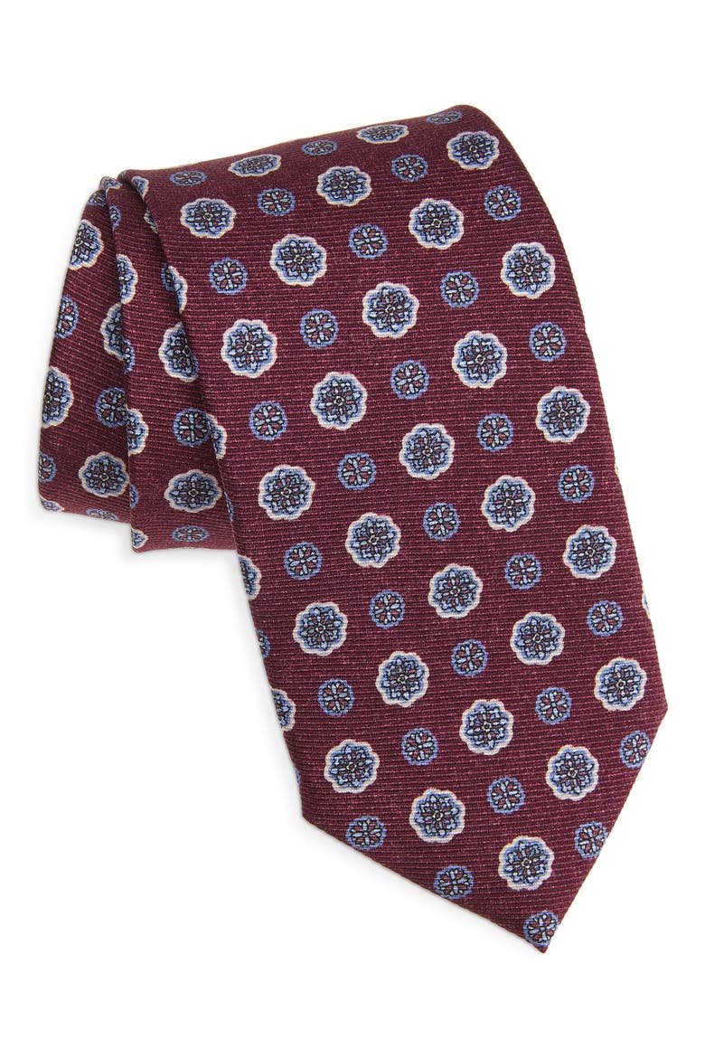 Geometric Silk Tie, Main, color, MERLOT