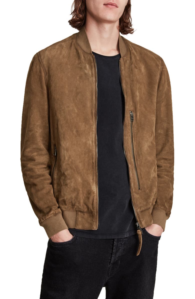 AllSaints Bergen Suede Bomber Jacket, Main, color,