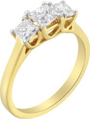 Haus of Brilliance 10K Yellow Gold Princess-Cut Diamond Three Stone Band Ring