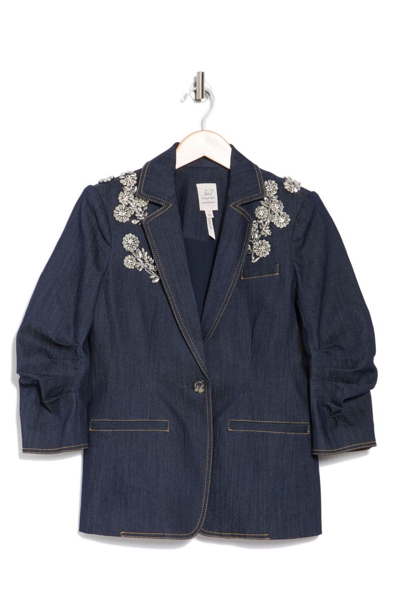 Khloe Crystal Chrysanthemum Denim Blazer