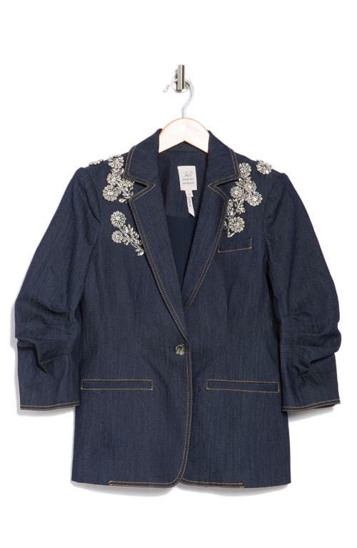 Cinq À Sept Khloe Crystal Chrysanthemum Denim Blazer
