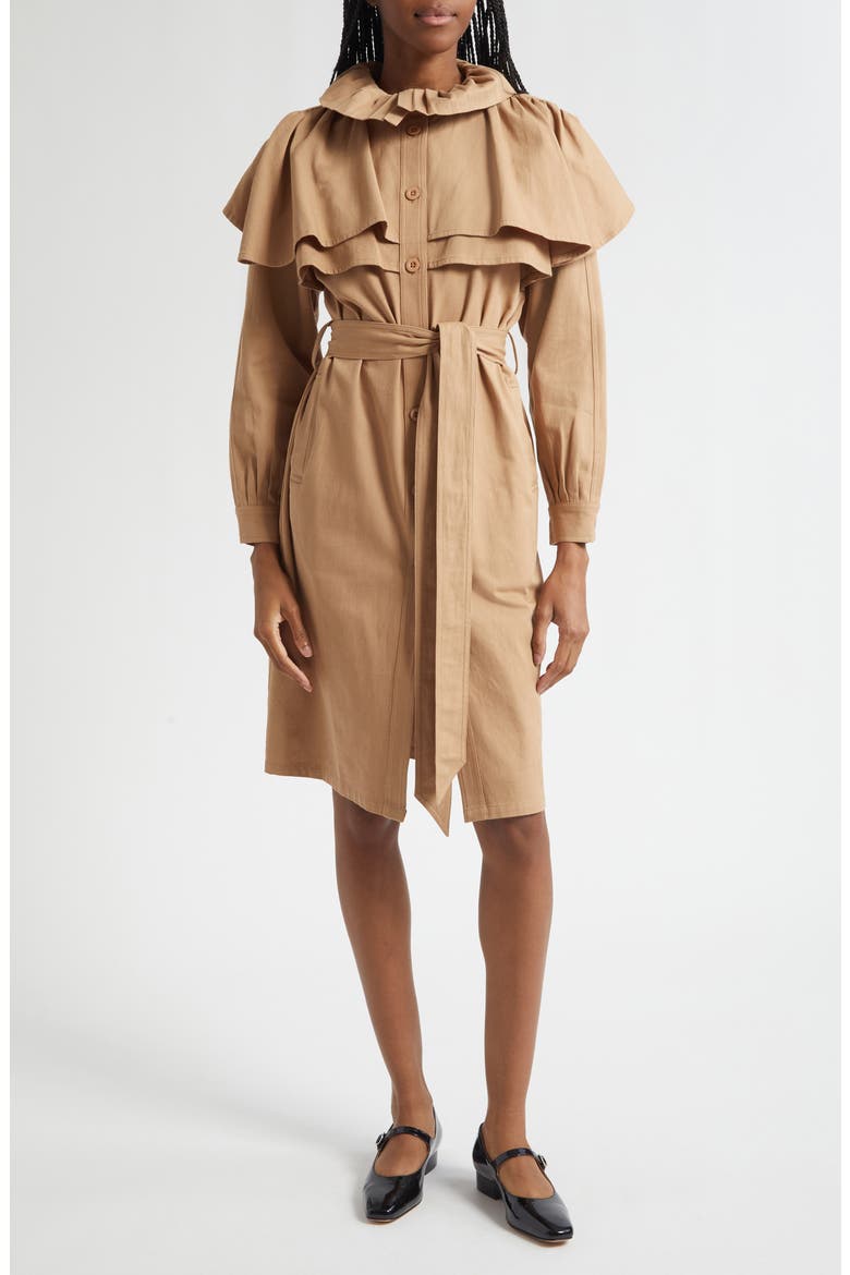Renata Frill Cotton Trench Coat, Main, color, ALMOND
